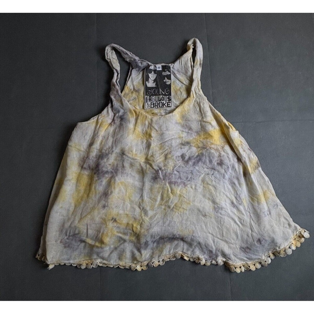 Young Fabulous Broke Tank Top Women's S‎ Yellow 100% Rayon Sleeveless Pullover